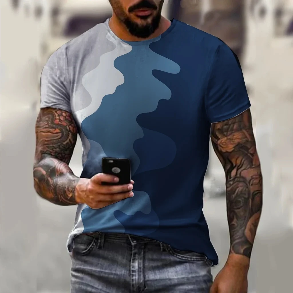 

Men's printed short sleeved T-shirt, round neck, comfortable, casual top, hip-hop pattern, fashionable, brand new