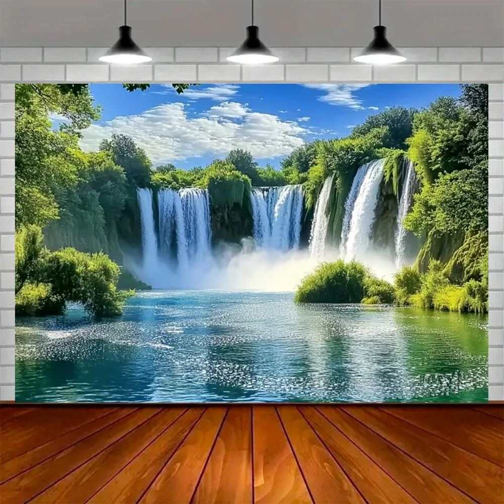 Natural Waterfall Photography Backdrop Rivers Snow Mountains Rain Forest Scenic Party Decoration Background Home Banner Props