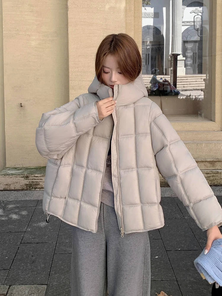 Korean Style Casual Hooded Cotton Coat Women Winter Solid Color Thicken Warm Bread Outerwear Loose Fashion Zipper Puffer Jackets