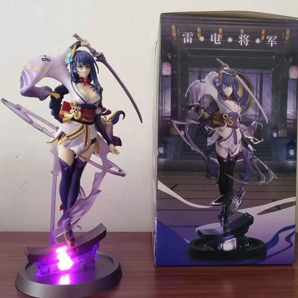 Genshin Impact Game Figura Anime, Estatueta de Ação Raiden Shogun Brilhante, PVC Ornamentos Colecionáveis, Modelo de Brinquedos para Crianças, Presentes