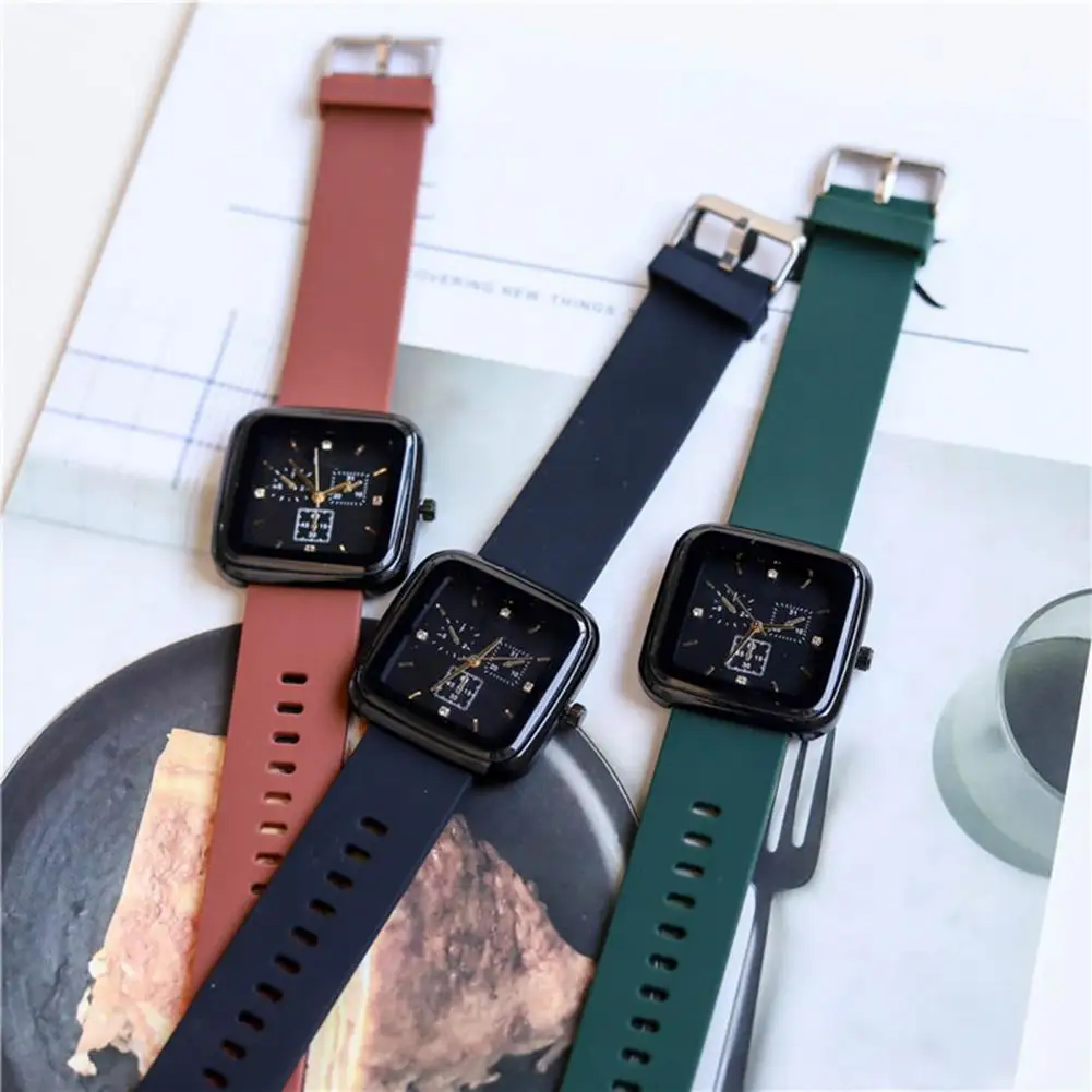 Large Square Screen Quartz Watch Silicone Strap Casual Sport Wristwatch for Students Electronic Clock