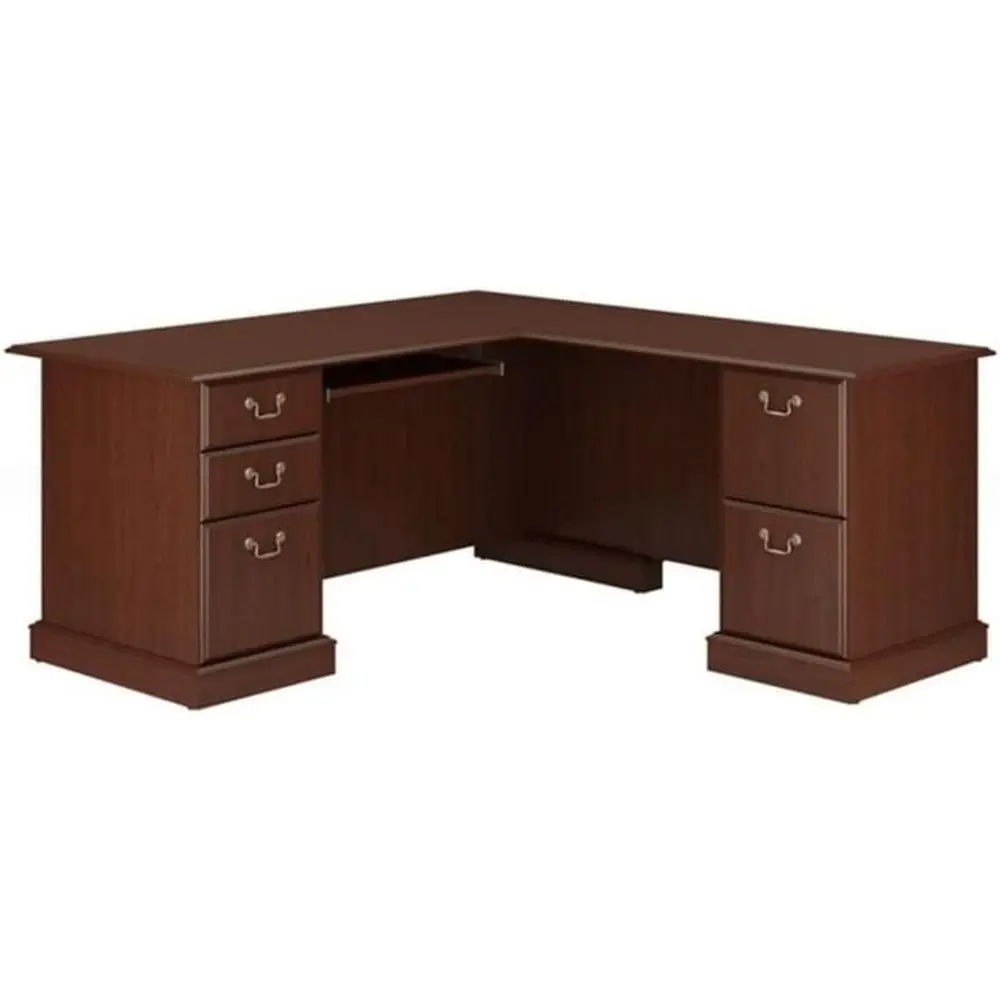 

Bush urniture Saratoga L Shaped Computer Desk with Ders and Storage in Harvest Cherry | Large Oice Table or Workspace
