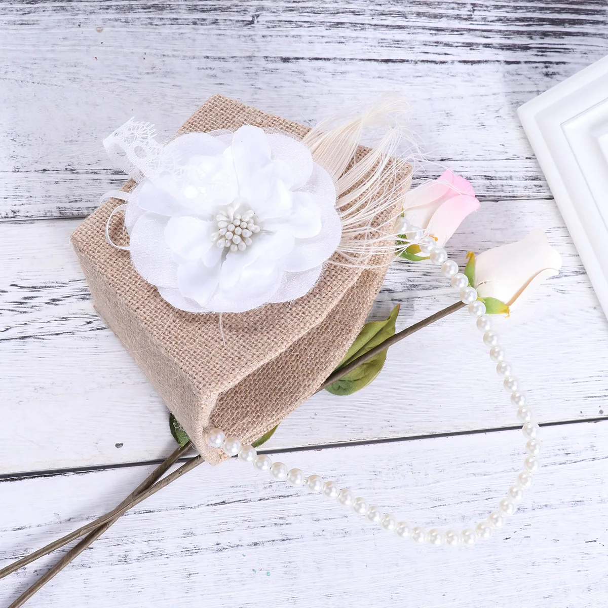 

Flower Basket Wedding Decoration Flowers Rustic Girl Bridesmaid for Reception Decorations Ribbon Trim Wooden Burlap Woven