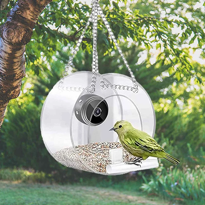 Smart Feeding House Acrylic With Camera 1080P Home Pet Bird Feeder Transparent Easy Installation For Outdoor Garden