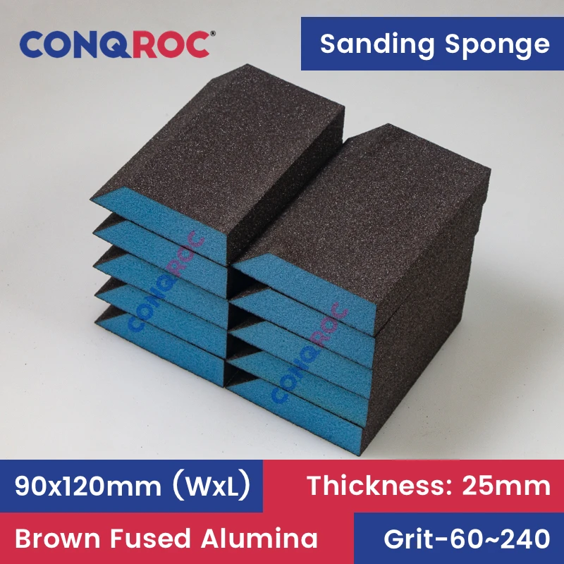 

10 Pieces 90x120x25mm Bevel Sanding Sponges Brown Fused Alumina Dry or Wet Trapezium Sanding Blocks Hand Abrasive Tool