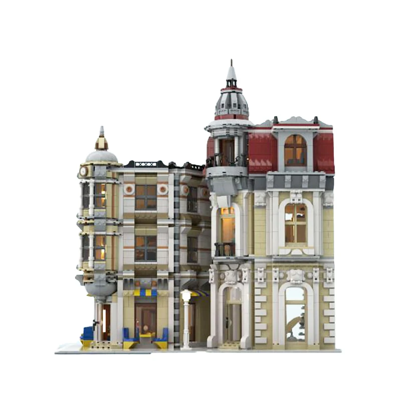 MOC- 158545   Klassieke Street Corner Alley Europese stad Street View modulaire bouwstenen Mini-architectuurmodellen Kid Brick Toys