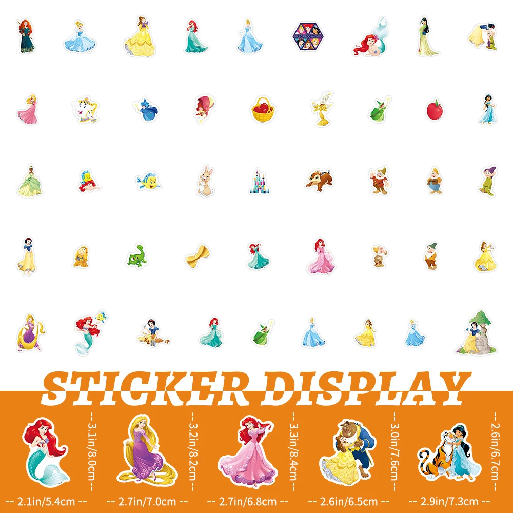 10/30/50/100pcs Disney Mix Princess Cartoon Stickers Anime Cute Aesthetic Snow White Frozen Decals for Kids Toys Gifts DIY Phone