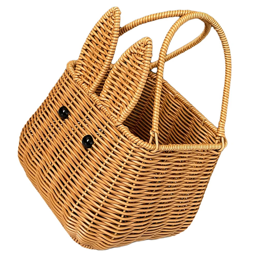 

Cute Bunny Shaped Woven Hand Basket Easter Egg Storage Organizer Home Decor Bedroom Living Room Kitchen Shelf Sundries Basket