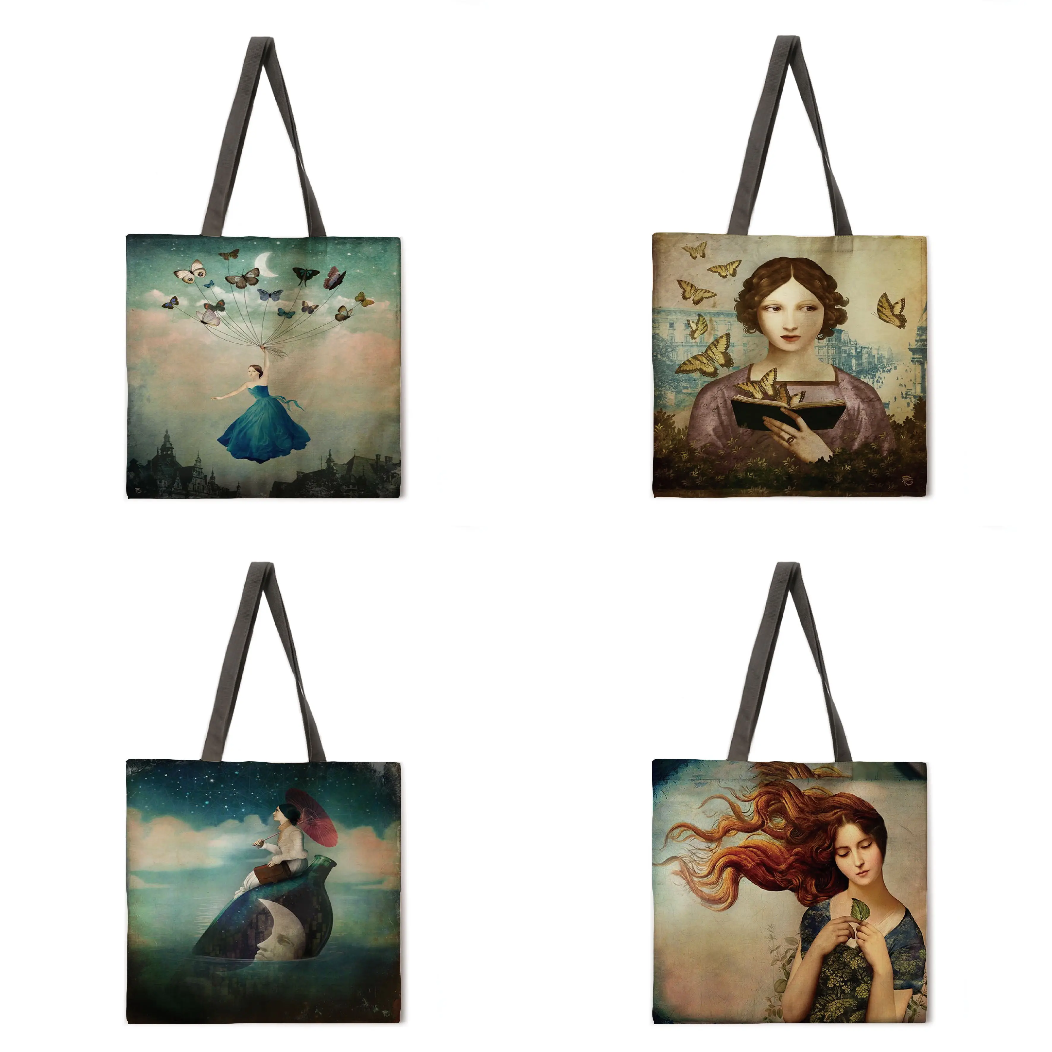 

Girl's dream linen bag handbag lightweight shoulder bag large capacity environmentally friendly shopping bag handbag