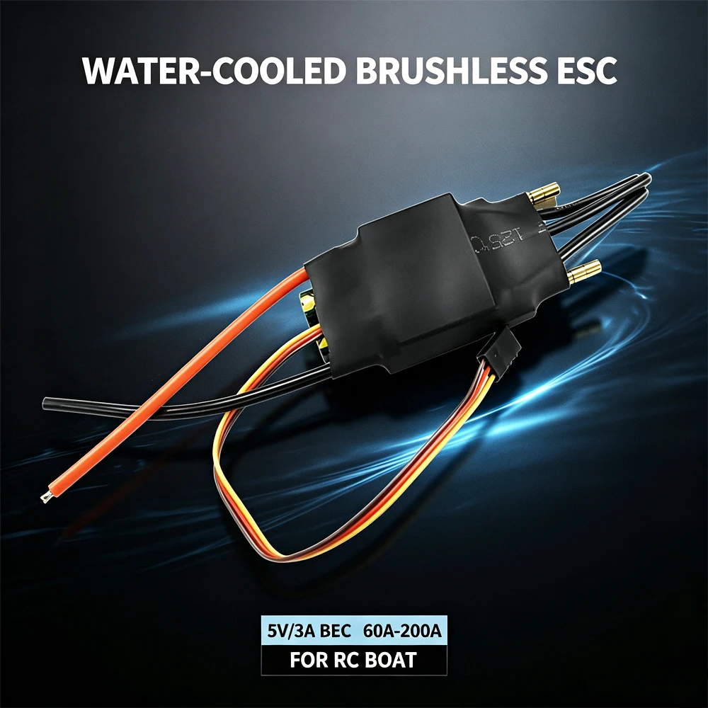 RC Boat Brushless Water Cooling ESC 60A 80A 100A 125A 200A Unidirectional Speed Controller with 5V/3A BEC for RC Boat Model
