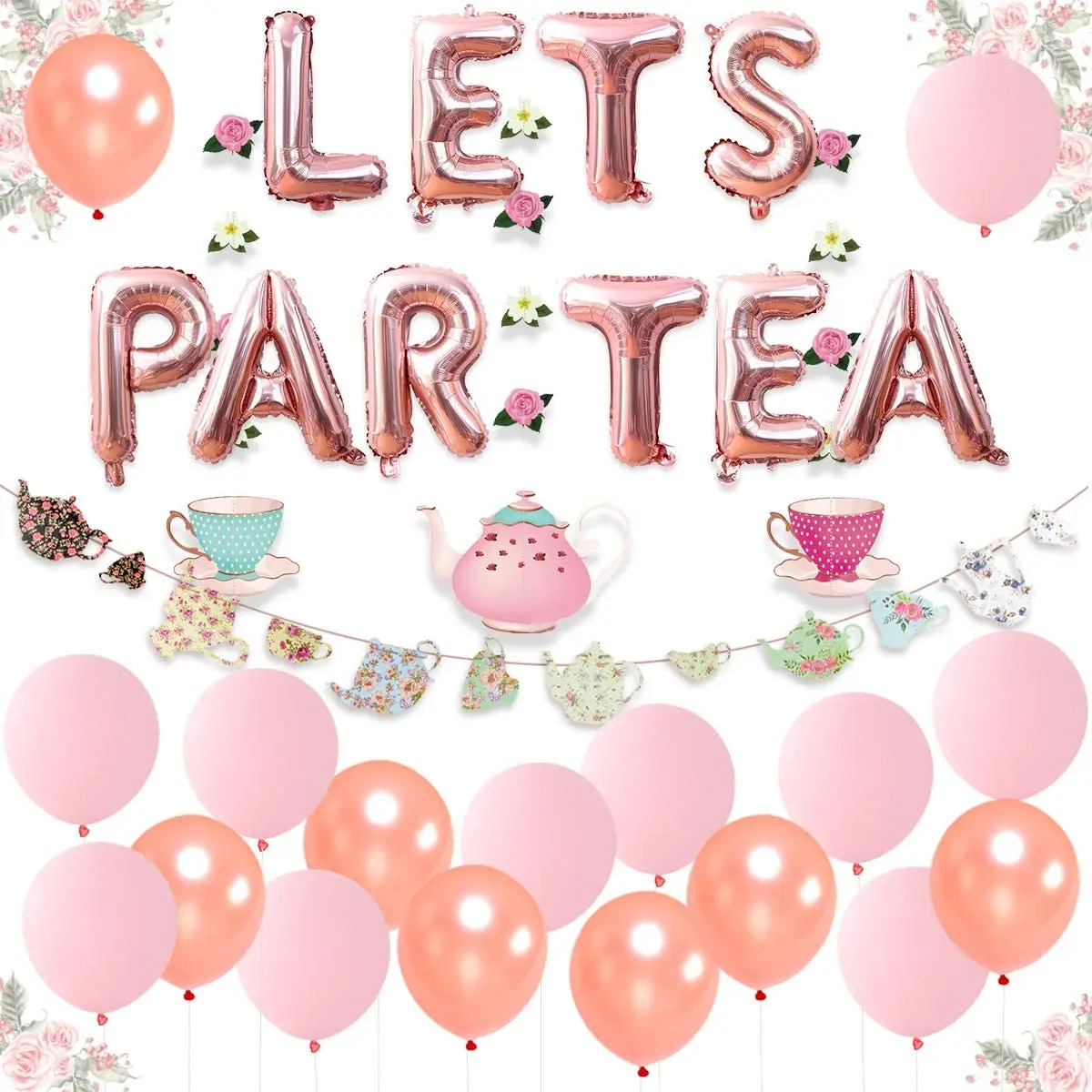 

Balloons for Girls, Floral Tea Party Decoration, Paper Tea Cup, Garland for Bridal Shower, Birthday Party Supplies, Let's Par