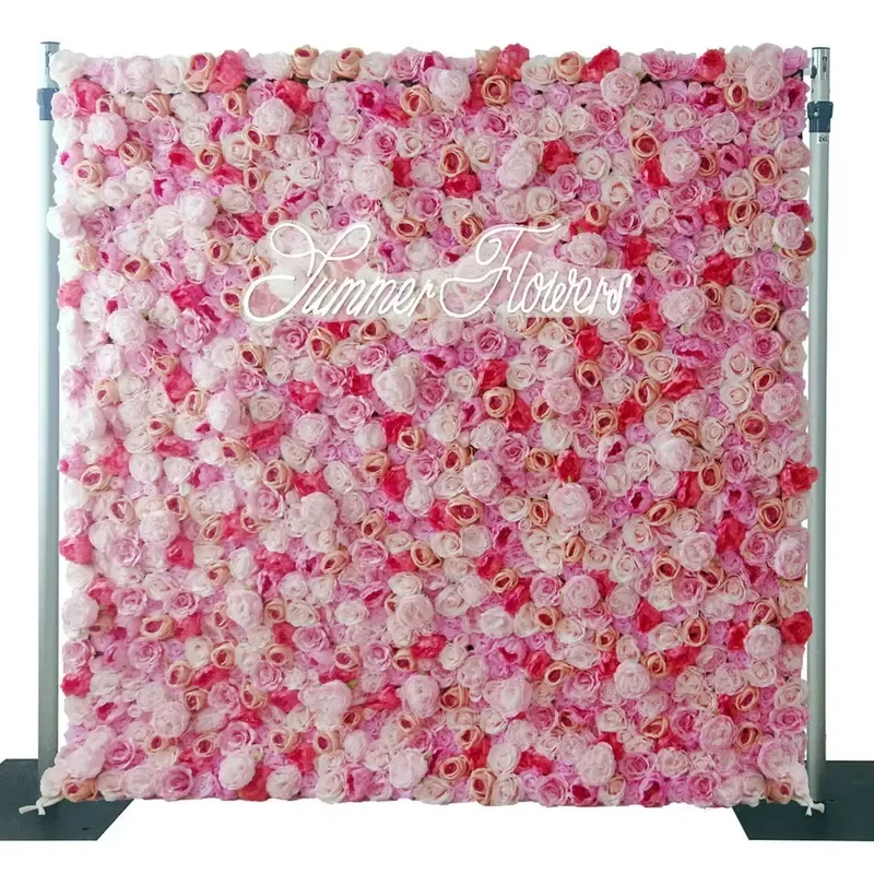 5D Silk Flower Wall Fabric Roll Hanging Curtain with Rose Peony Hydrangea for Event Party Wedding Backdrop Decoration Prop
