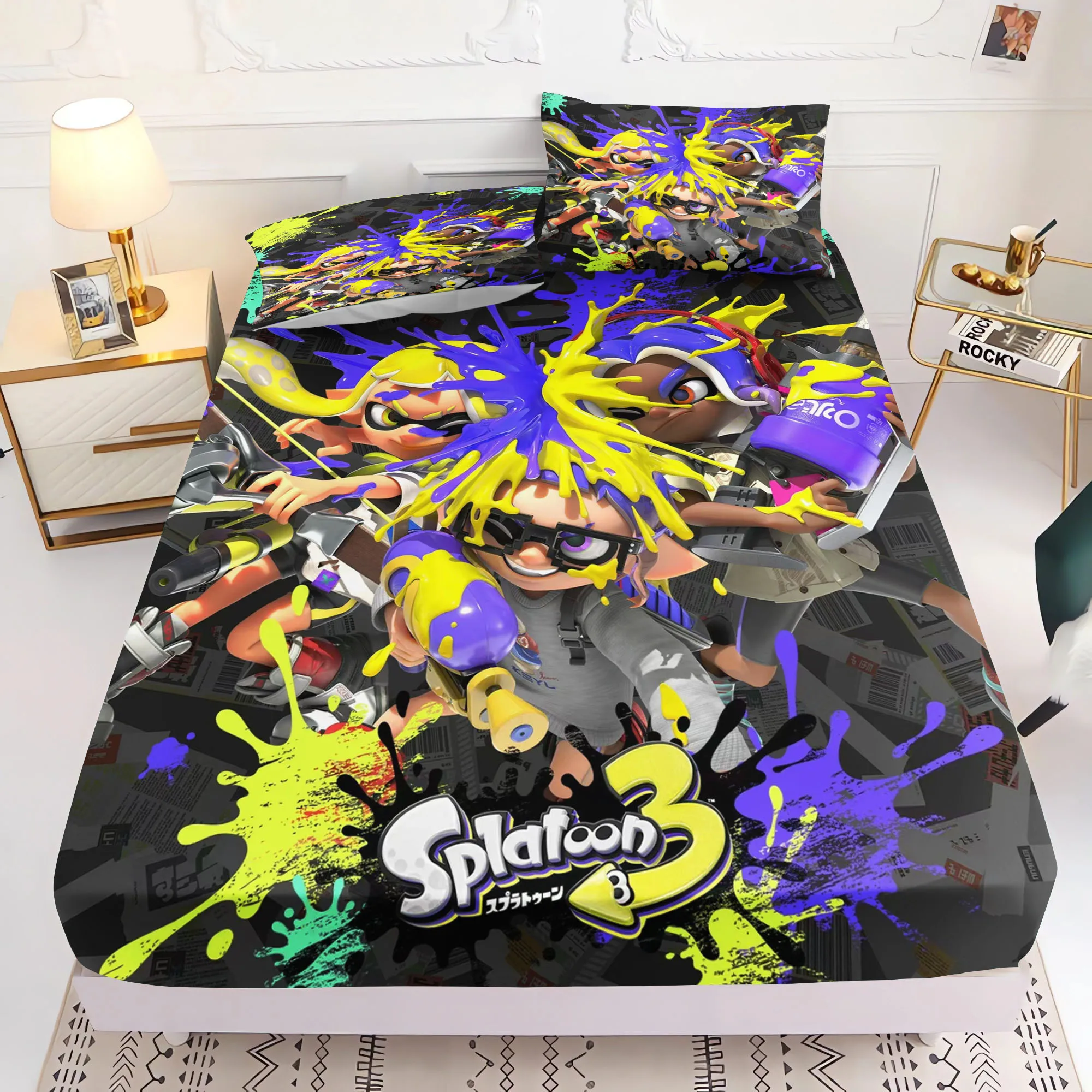 Game, Splatoon, Printed Home 2/3-Piece Set 1fitted Sheet Universal, Suitable For Children And Adults Bedding Full Set