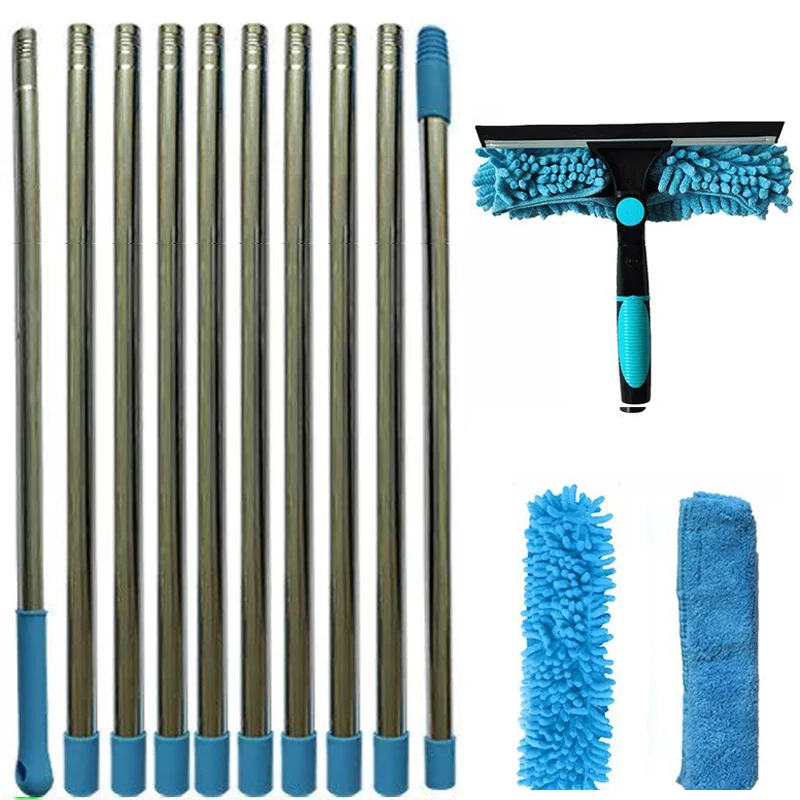 Uitgebreide raamreinigingsset 2-in-1 dubbelzijdige glazen zuigmondreiniger Duster Mop 180 °   Draaibaar gereedschap voor het reinigen van ramen
