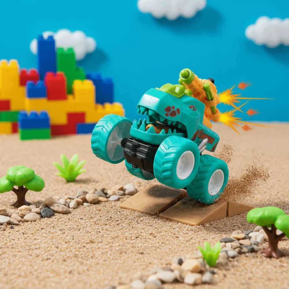 Cartoon Design Dinosaur Car Toy Ballistic Launch Inertial Sliding Pull-back Vehicle Mini Size One Step Transform