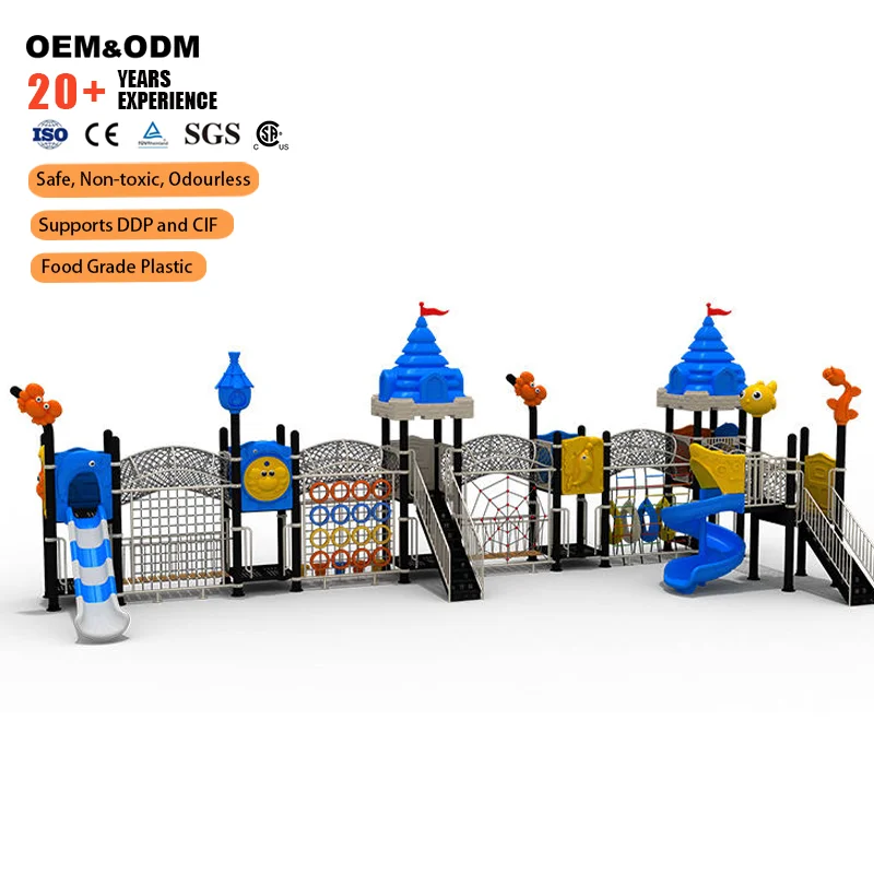 Castle Themed Outdoor Playground Combo Galvanised Steel Plastic Construction Preschool Communities Parks Real Estate Model Q203