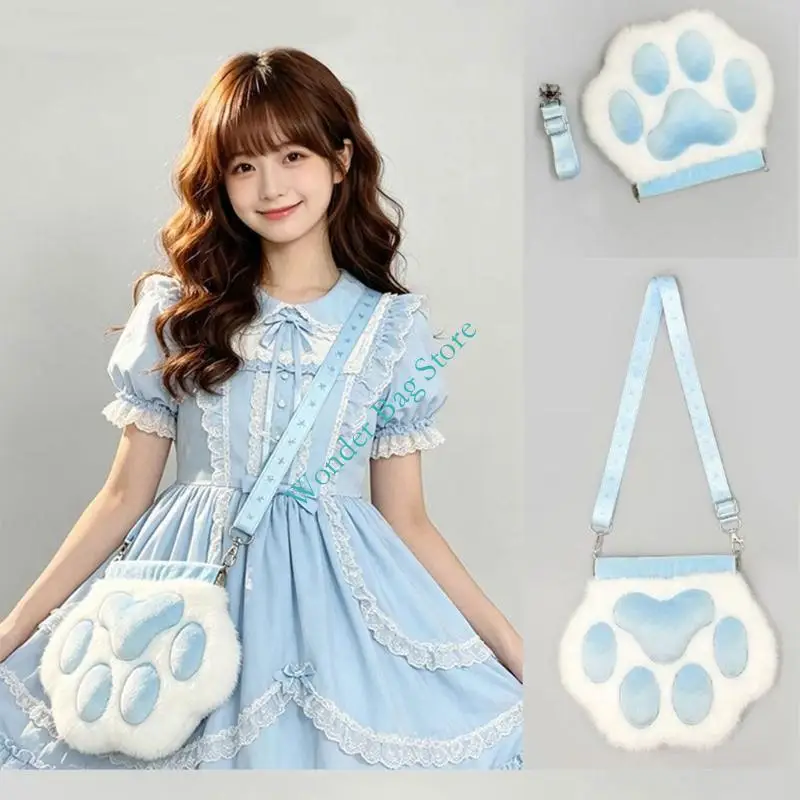 Soft Plush Animal Paw Crossbody Bag Women Casual Shoulder Bag with Adjustable Strap for Cosplay Photo Props Daily Wear
