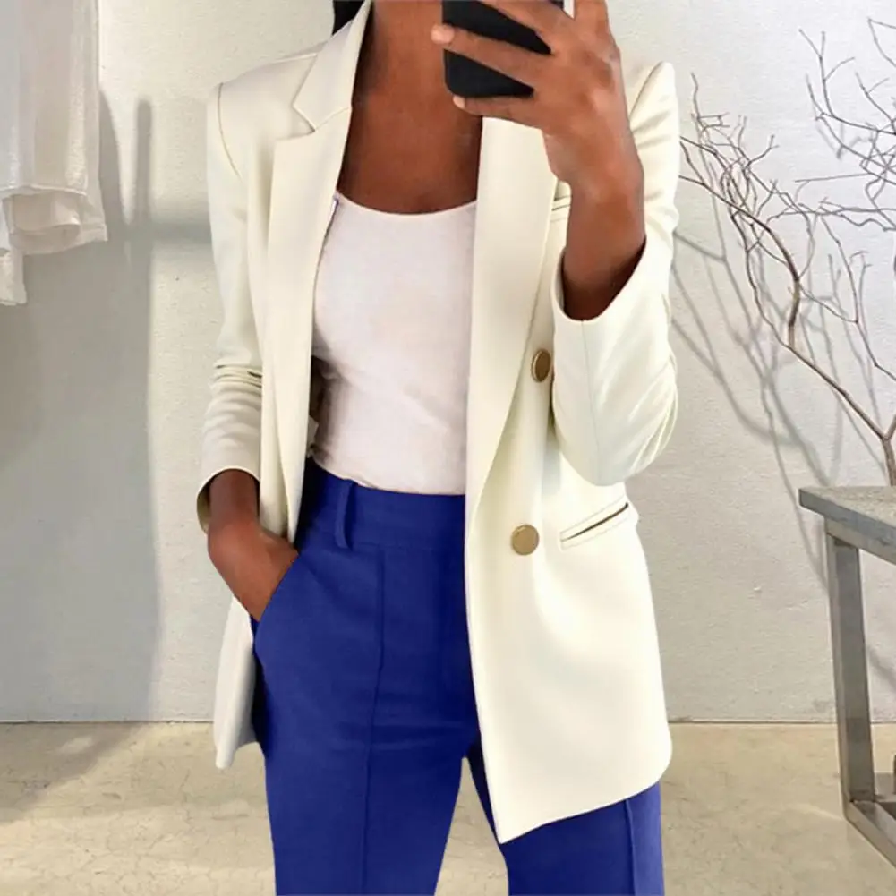 Simple Suit Jacket Elegant Women's Suit Coat with Lapel Pockets Stylish Mid-length Business Outerwear for Professional for Work