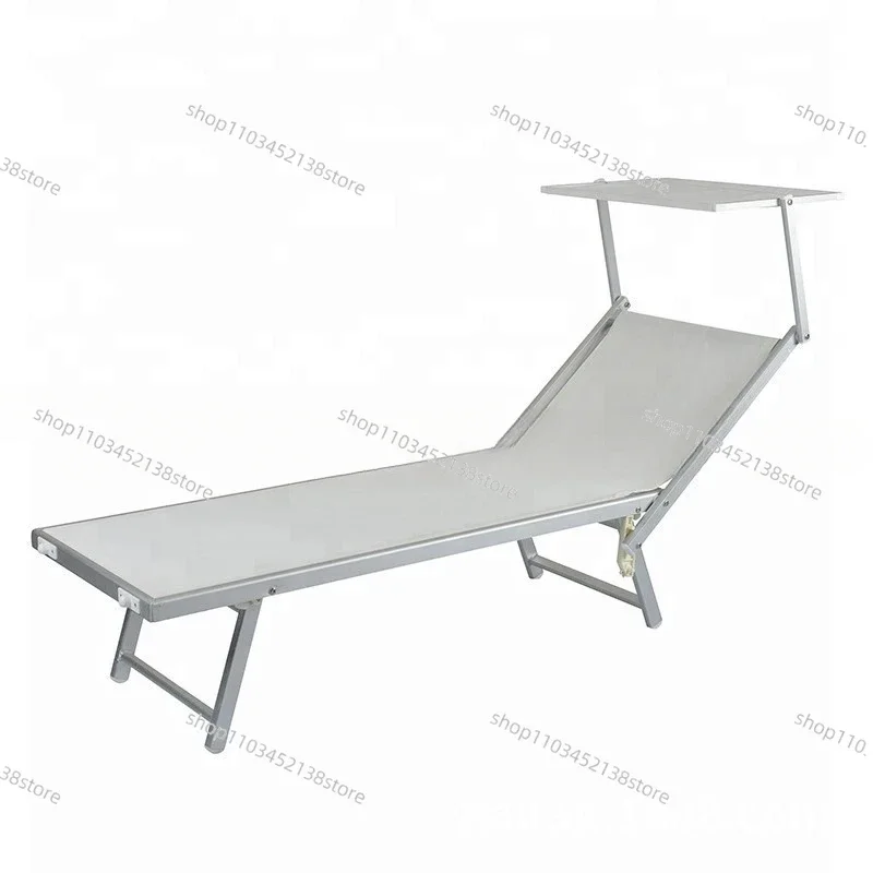 Outdoor Single Aluminum Tube Chair Sun Lounger Beach   Awning Adjustable Back Rest  Sunshade Canopy Garden Folding Bed