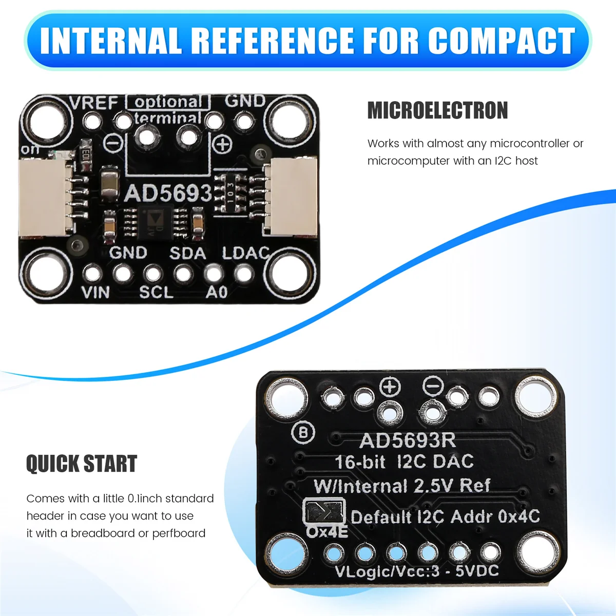 AD5693R Breakout Board I2C Interface 16-Bit DAC Module Compatible with STEMMA QT Qwiic-BtLife