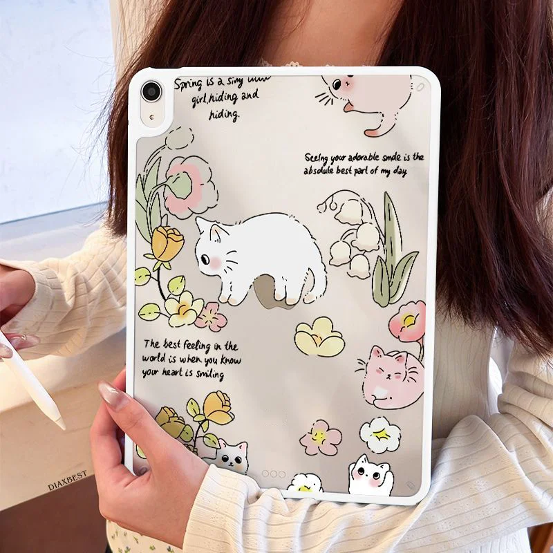 

Cartoon Cute Cat Garden English Letter For iPad Pro Air 13'' 11'' M5 M4 M3 M2 5 4 3 2 1 11th A16 12.9'' 10 9 8 Th Mini 6 7 Case