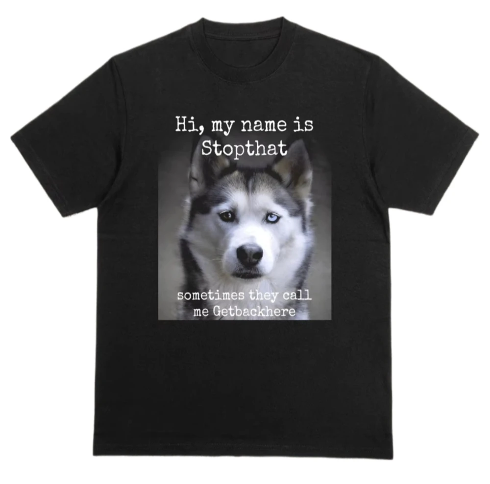 

Летняя модная новая хлопковая мужская футболка 2025 года с забавным рисунком имени хаски и повседневная повседневная одежда с простым принтом