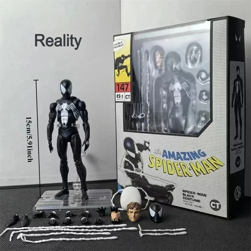 1/12 Anime The Amazing Spider-man Figuarts Black Spiderman Venom symbiotik figur aksi PVC mainan Action Figure Model hadiah mainan