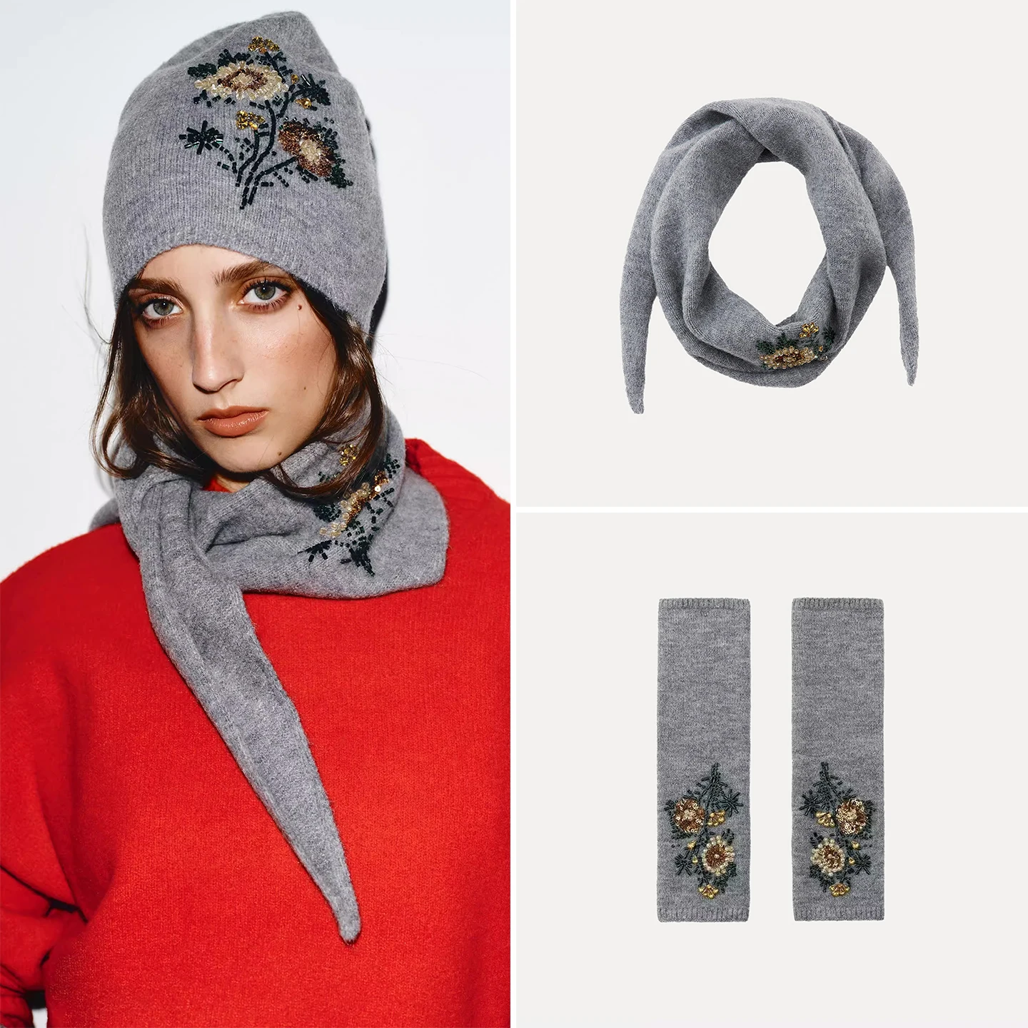 

Z женская весенняя шапка без манжет с высокой короной, комплект из шарфа и перчаток, топ с цветочным узором и вышивкой растений, кепка Sle