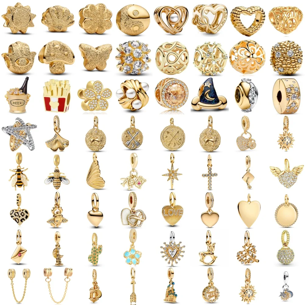Nueva serie europea de oro y plata 925, colgante de cuentas de mariposa, concha, sol y Cactus adecuado para pulsera Original, joyería exquisita DIY