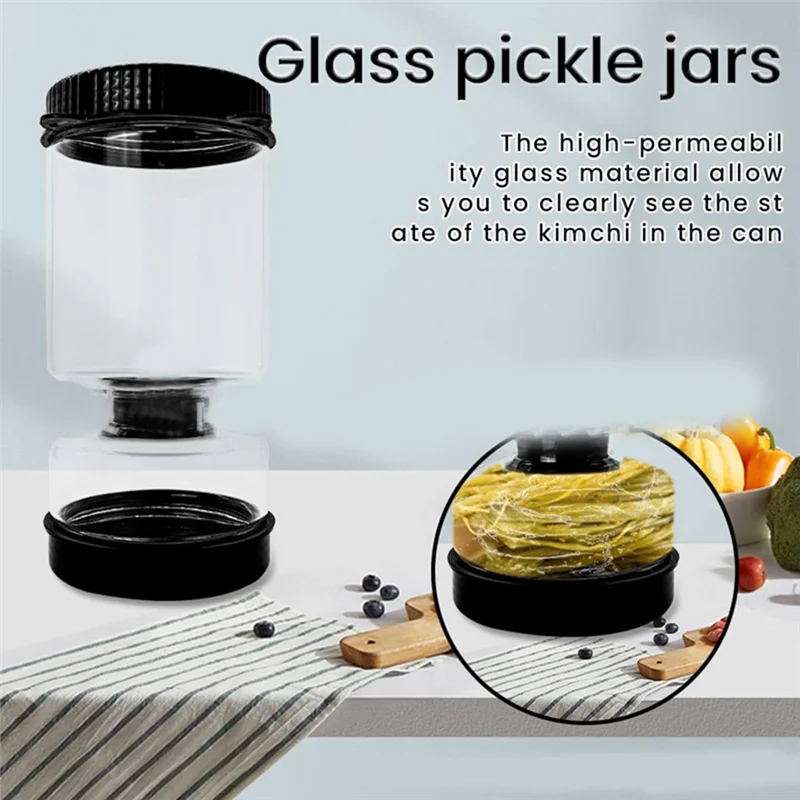

L56A-34 Ounce Filtered Picklejar With Flip-Top Lid And Two Small Forks - Glass Pickle Container With Leak-Proof Seal