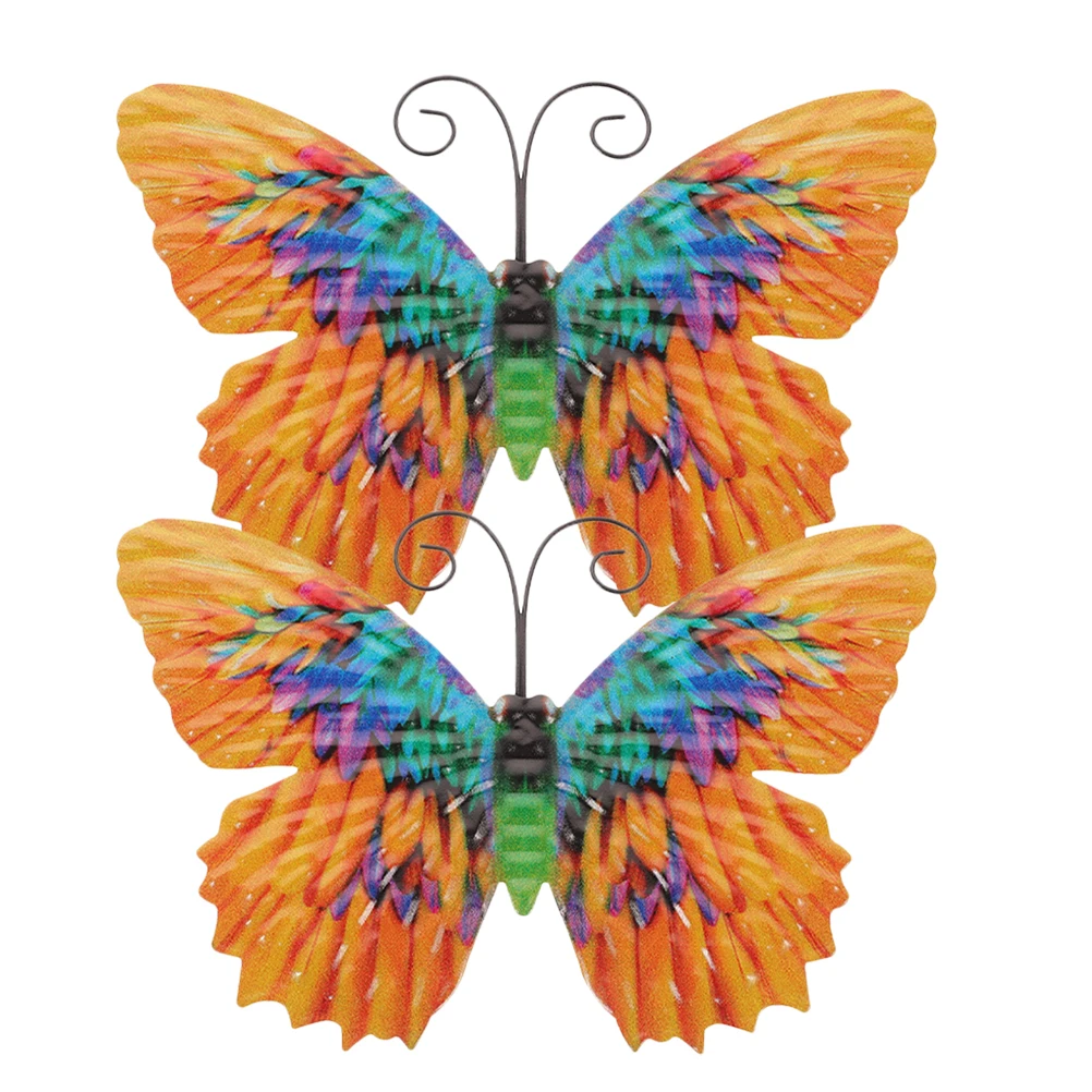 

2 Pcs Butterfly Wall Hanging Decor Metal Craft Home Fence Gate Iron Butterflies Decoration Red Outdoor Garden