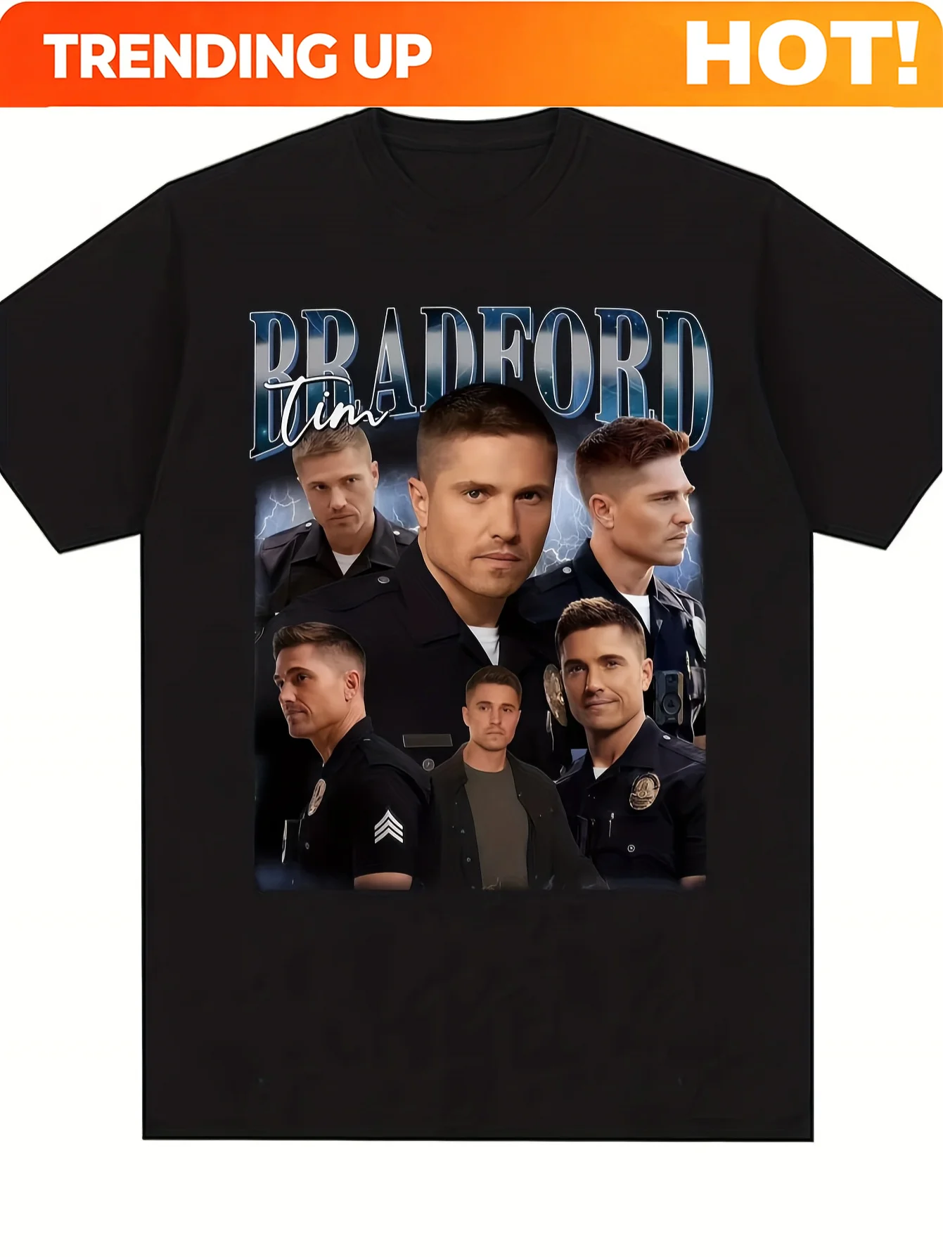 Men's Tim Bradford 90s Newcomer  Movie Graphic T-Shirt- Oversized  TV Show Design with Bradford and Cast Characters, Soft Crew N