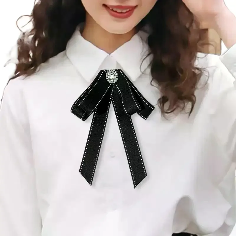 Black Ribbon Fabric Bow Brooch Tie Blouse Sweater Neckline Accessories Decoration