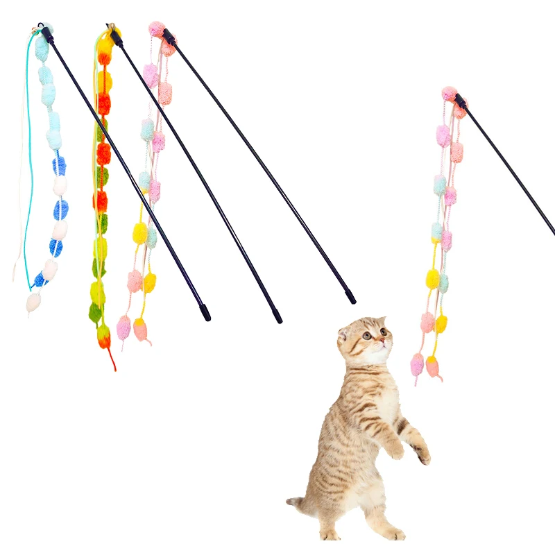 Cat Teasing Stick Interactive for Cats Teasing Durable Kitten Playing Stick Cute Multicolour Plush Ball Pet Supplies Pet Product