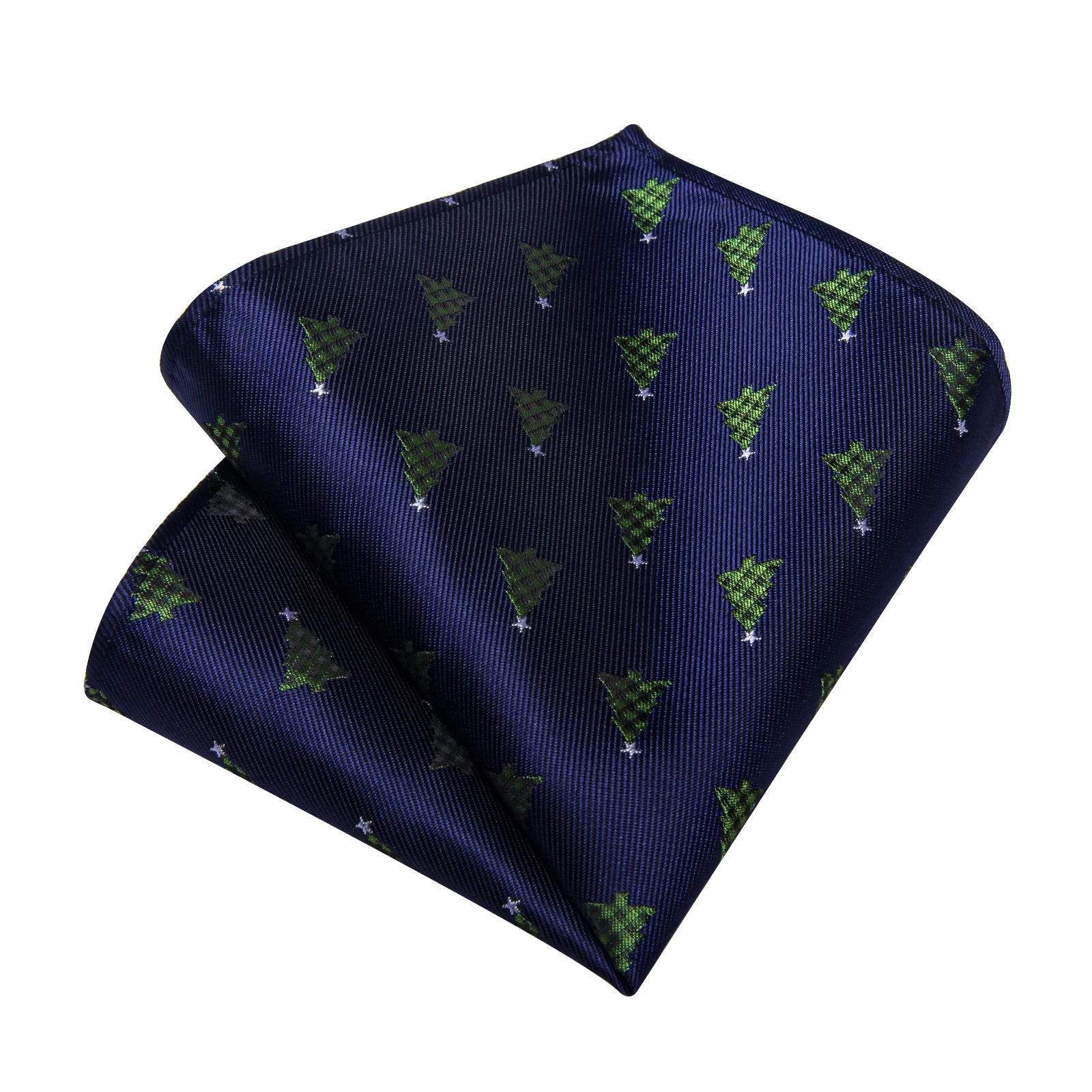 Luxury Men's Tie Christmas Necktie Pocket Square Cufflinks Set Christmas Tree Blue for Male Men Wedding Business Party Gift