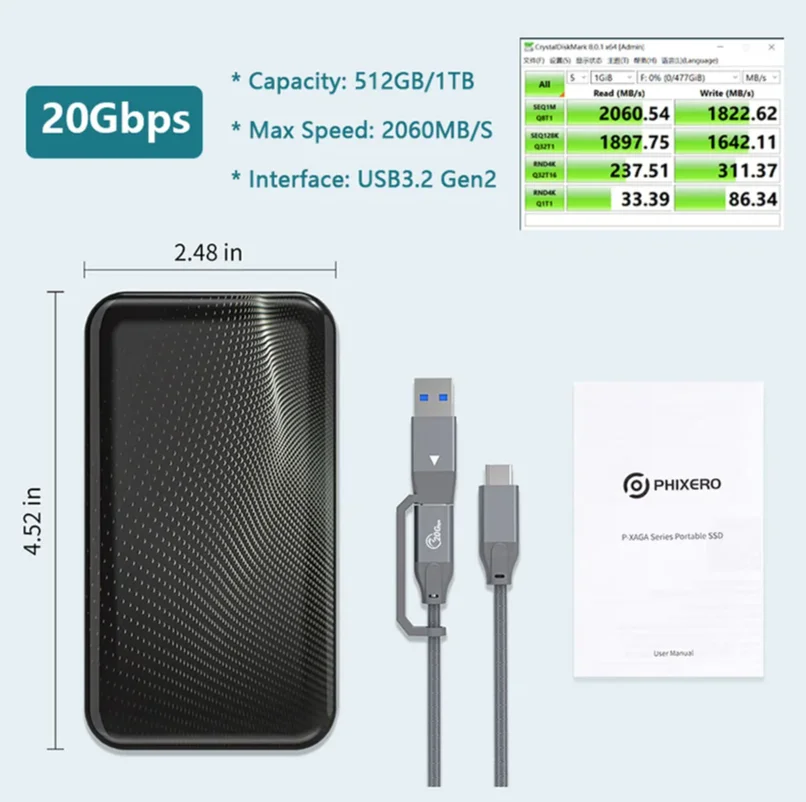 Unidad de estado sólido externa de submarca ORICO 1TB USB 3.2 Gen2 Tipo-C GEN2 SSD portátil 10Gbps 20Gbps 40Gbps