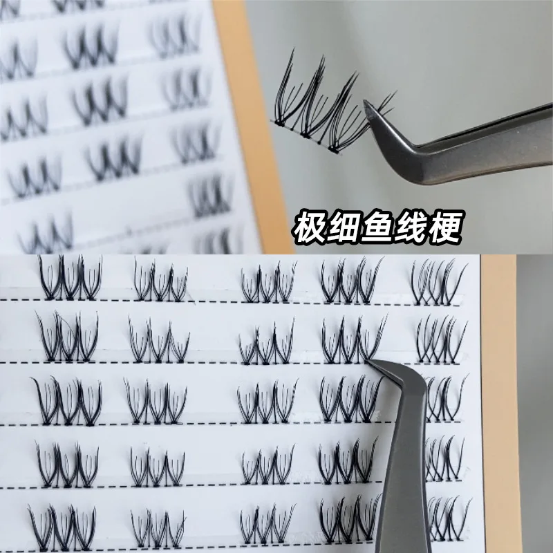 Korean Natural Individual Cluster Eyelash Segmented Transparent Stem Self-adhesive Manga Soft False Eyelashes Diy Makeup Lashes