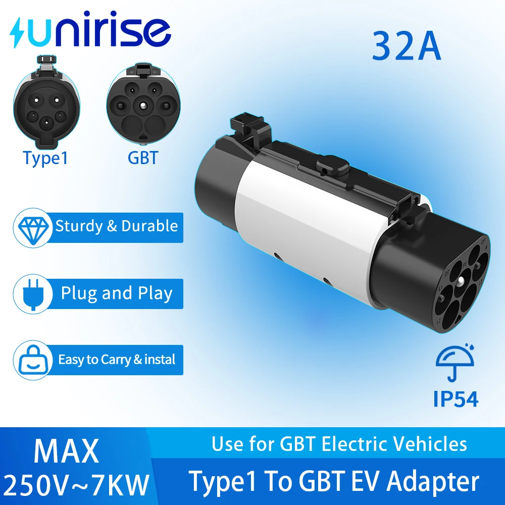 

Unirise Type1 to GBT Adapter 7KW 32A 250V j1772 Charging Converter Type 1 to GB/T For Electric vehicles Connector Adaptor