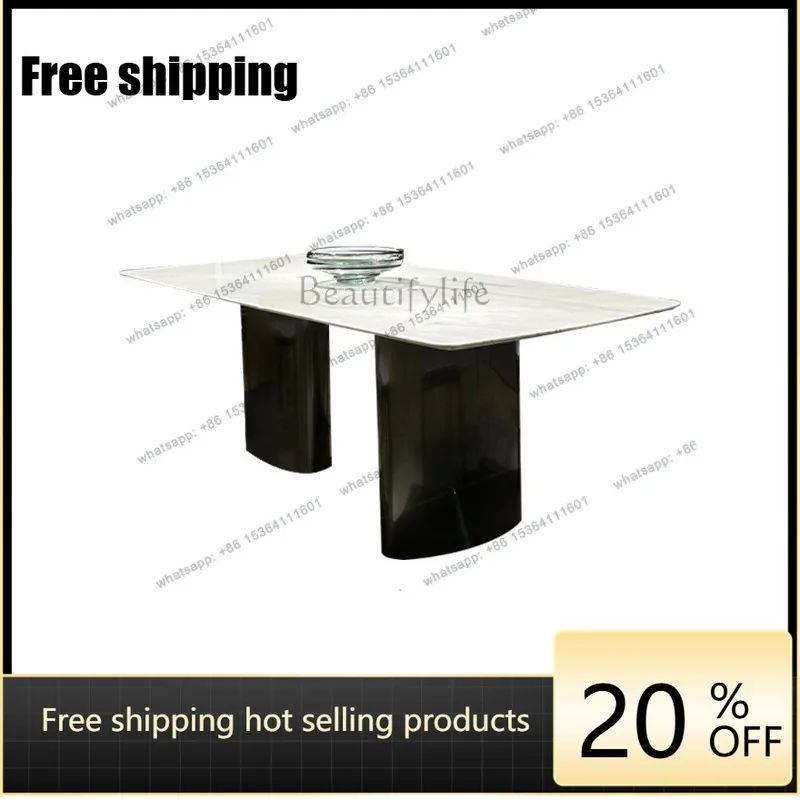 YJ Italian minimalist light luxury jazz white pure natural marble dining table simple mansion modern long dining table