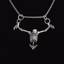 Silver Plated Captivity Skull Pendant Men\\'s Biker Punk Rock Necklace Gothic Halloween Jewelry Accessory