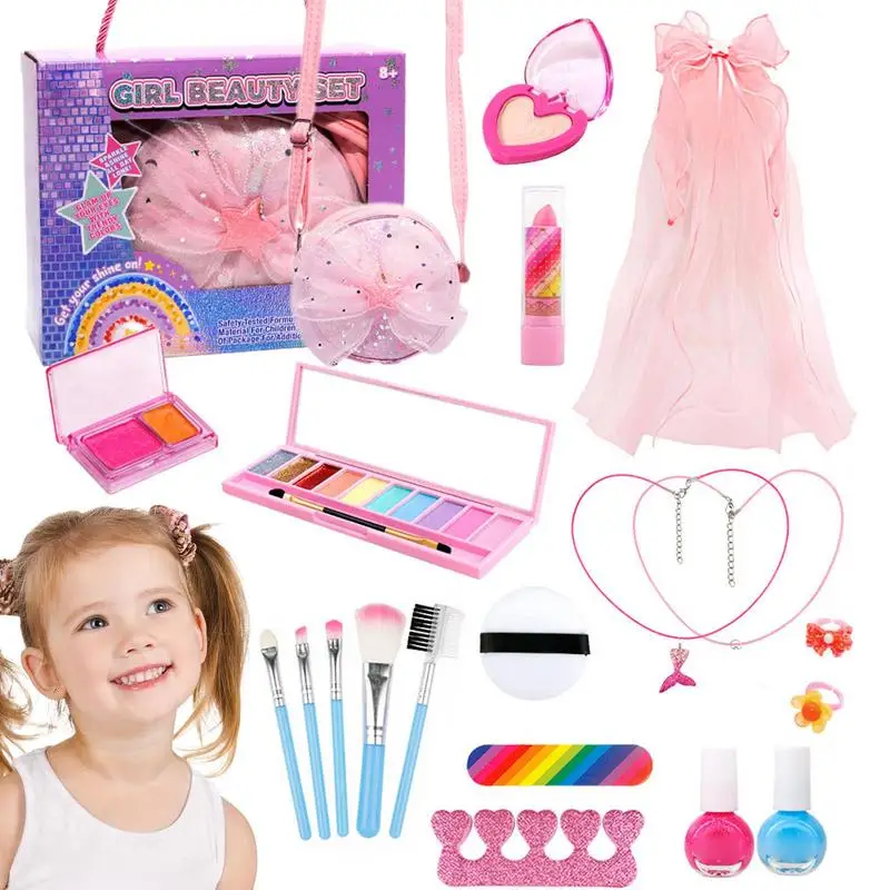 

Kids Washable Makeup Set Real Makeup Kit Make Up Toy Playset for Kids Portable Cosmetic Case Dress-Up Make Up Set for Kids Girls