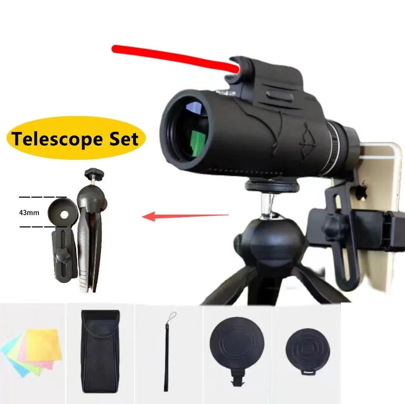 Monocular 12x50 Low light Night Vision Telescope High Magnification Eyepiece Handheld Cell Phone Compatible Outdoor Camping