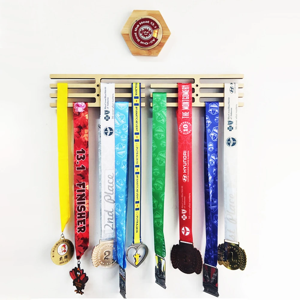 1-10Pcs Wooden Medal Display Hanger Racks Hexagon Honeycomb Medals Storage Shelf Home Wall Decoration Honor Medal Display Holder view 4