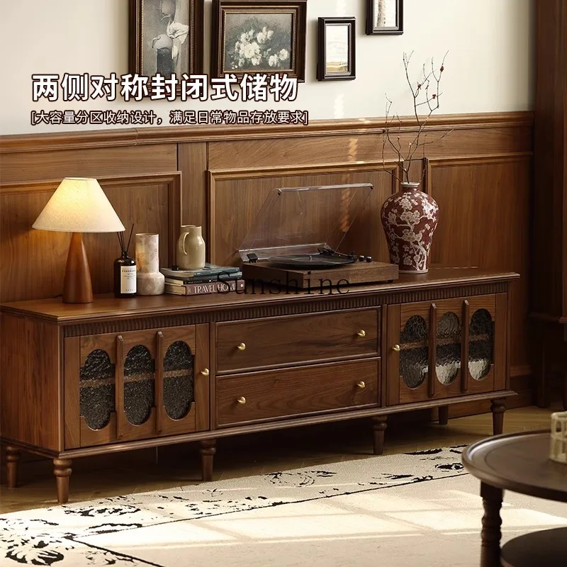 French retro TV small apartment living room audio-visual all solid wood furniture hall cabinet