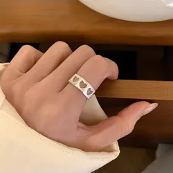 Anelli regolabili a cuore scavati in argento Sterling 925 di moda per le donne gioielli di qualità di lusso da sposa Argent 925