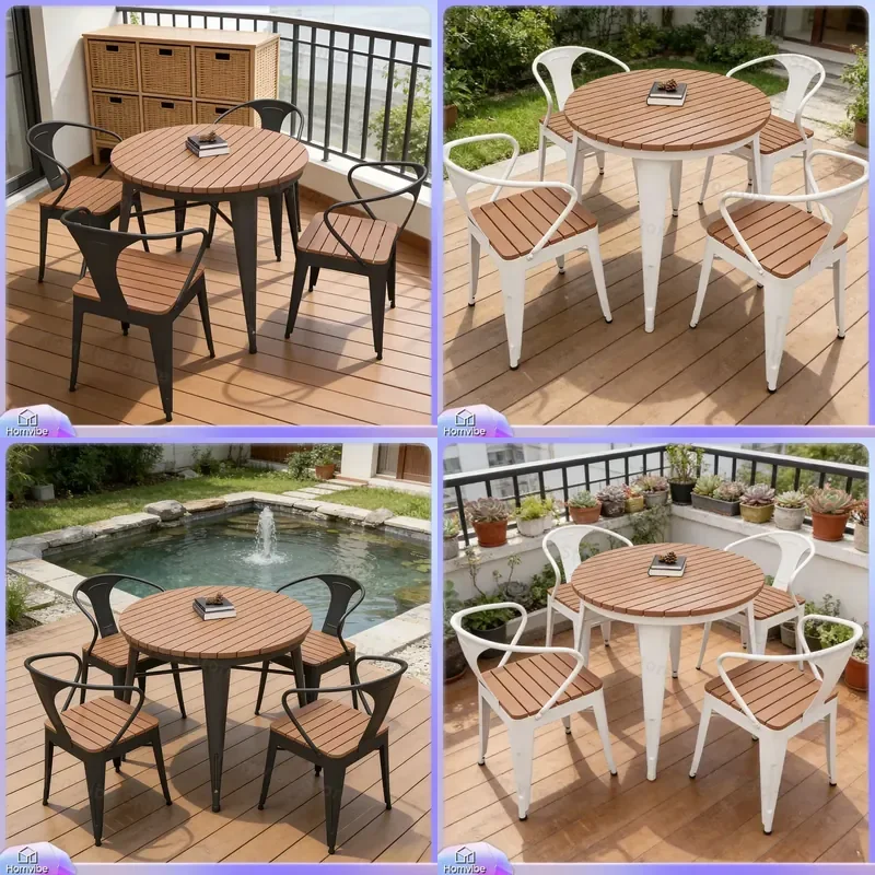 Nordic Outdoor Patio Furniture Set Waterproof Sunproof Garden Balcony Dining Table and Chairs Small Round Courtyard Leisure