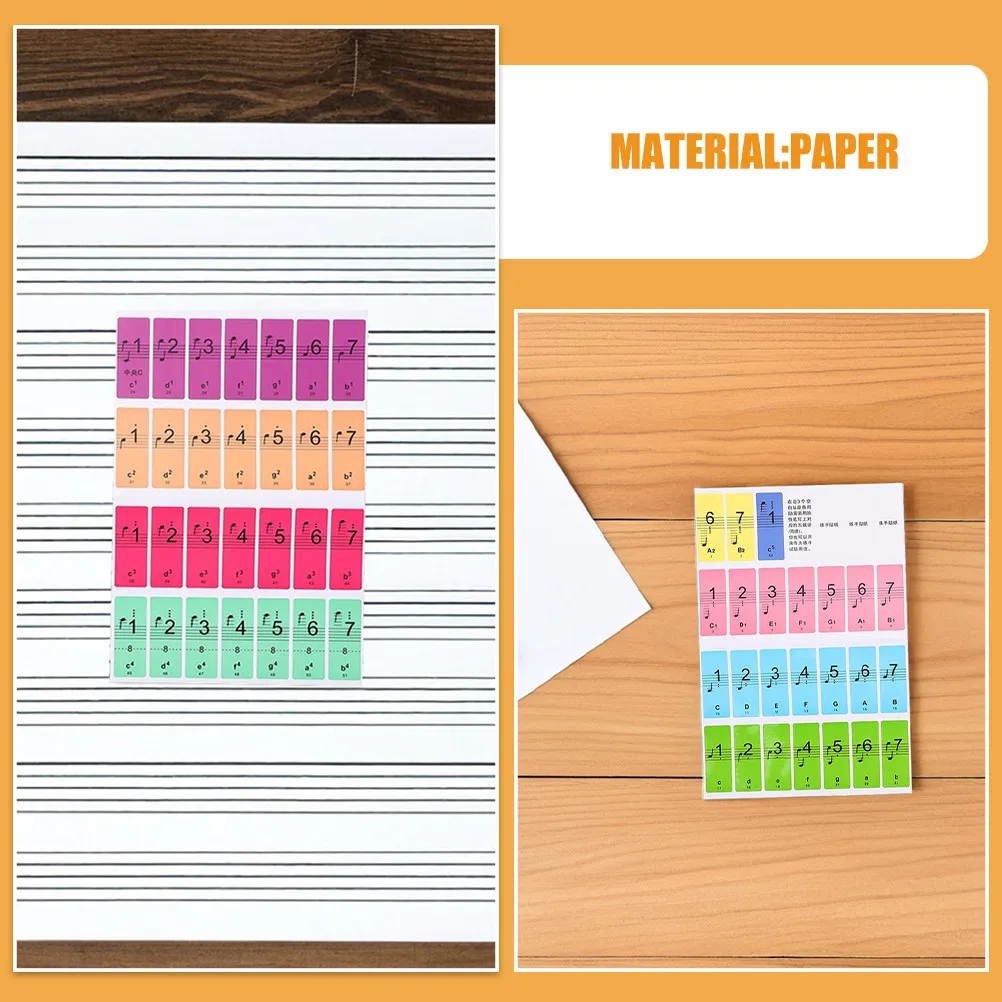 3Sheets Vibrant Piano Key Stickers Removable Color Coded Labels for Home Classroom Practice Universal Fit Digital Piano