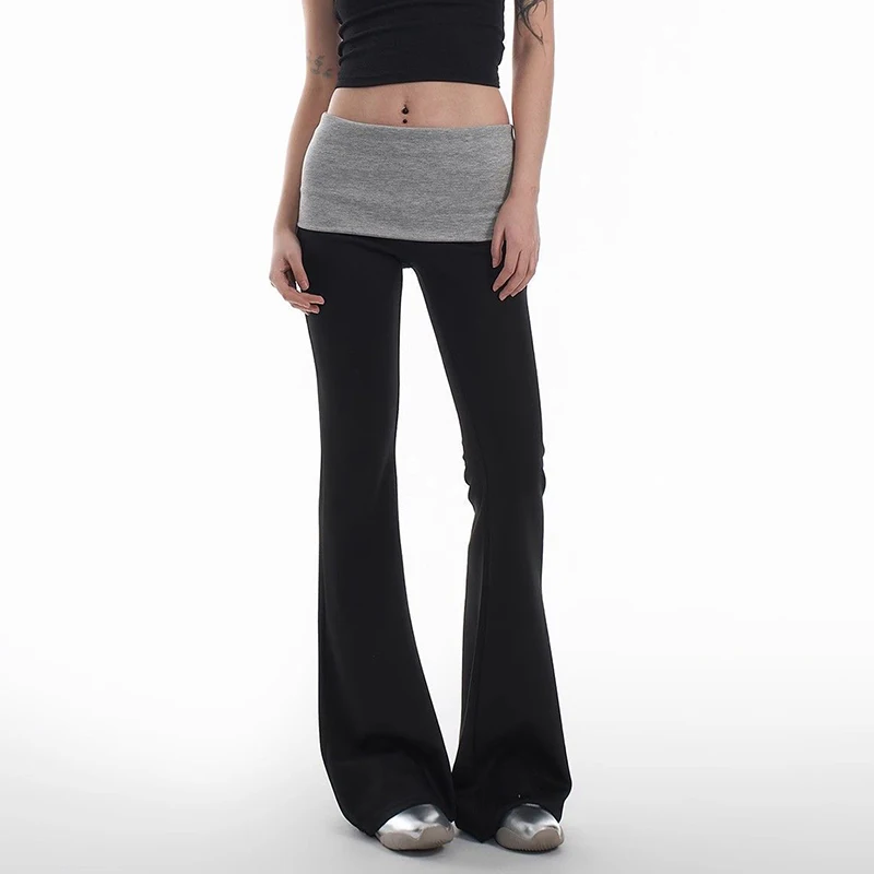 2025 Pantalones de Yoga de cintura alta de diseñador elegante para mujer, pantalones acampanados adelgazantes de retales para mujer, pantalones de chándal informales de pierna recta