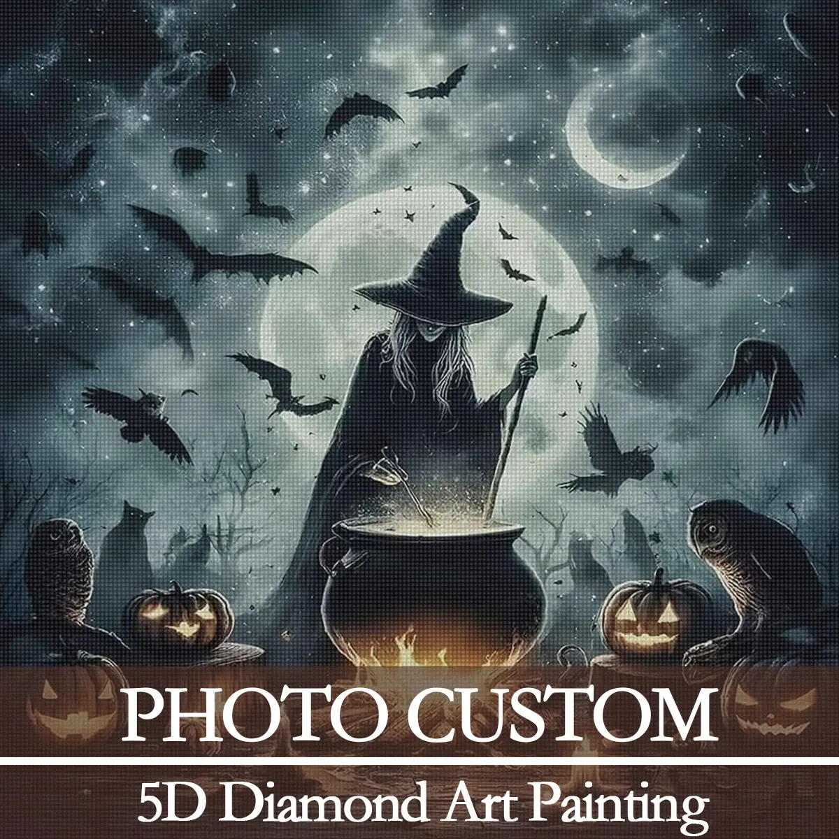 Custom Personalized Photo Halloween Diamond Painting Kit, Suitable for Adults And Beginners, | Witch Cauldron 5D Diamond Paintin