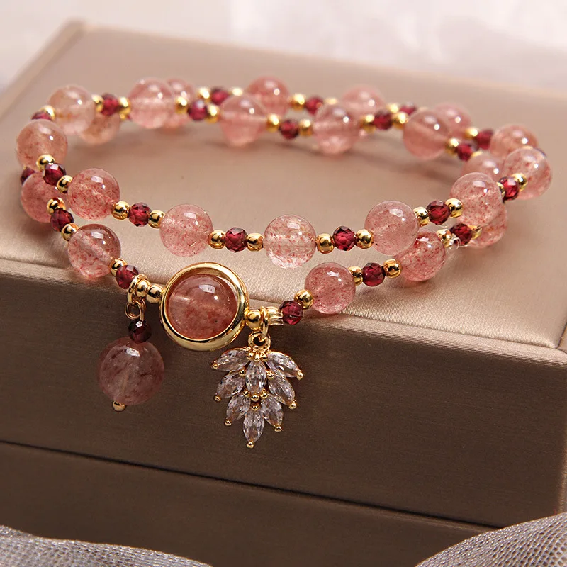 

Crystal double-layer bracelet female strawberry crystal freshwater pearl bracelet beaded temperament bracelet student girlfriend